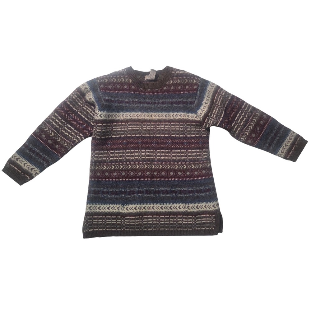 NWB Casuals Vintage 90s Wool Fair Isle Sweater Large Dark Grandpa Boho Pullover